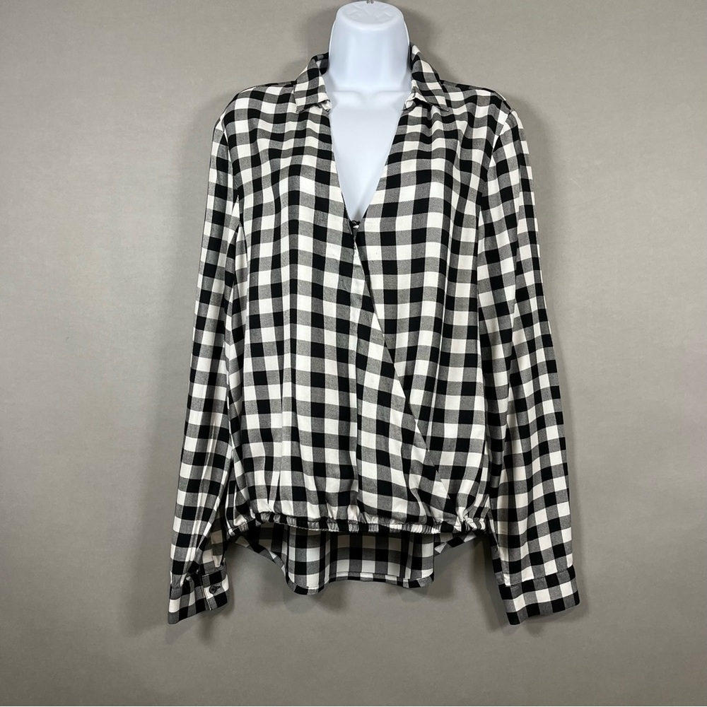 Madewell Black White Buffalo Check Wrap Long Sleeve Top - Picture 1 of 13